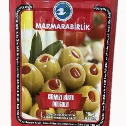 Marmarabirlik Kırmızı Biber Dolgulu Yeşil Zeytin  4XL 10 KG Teneke